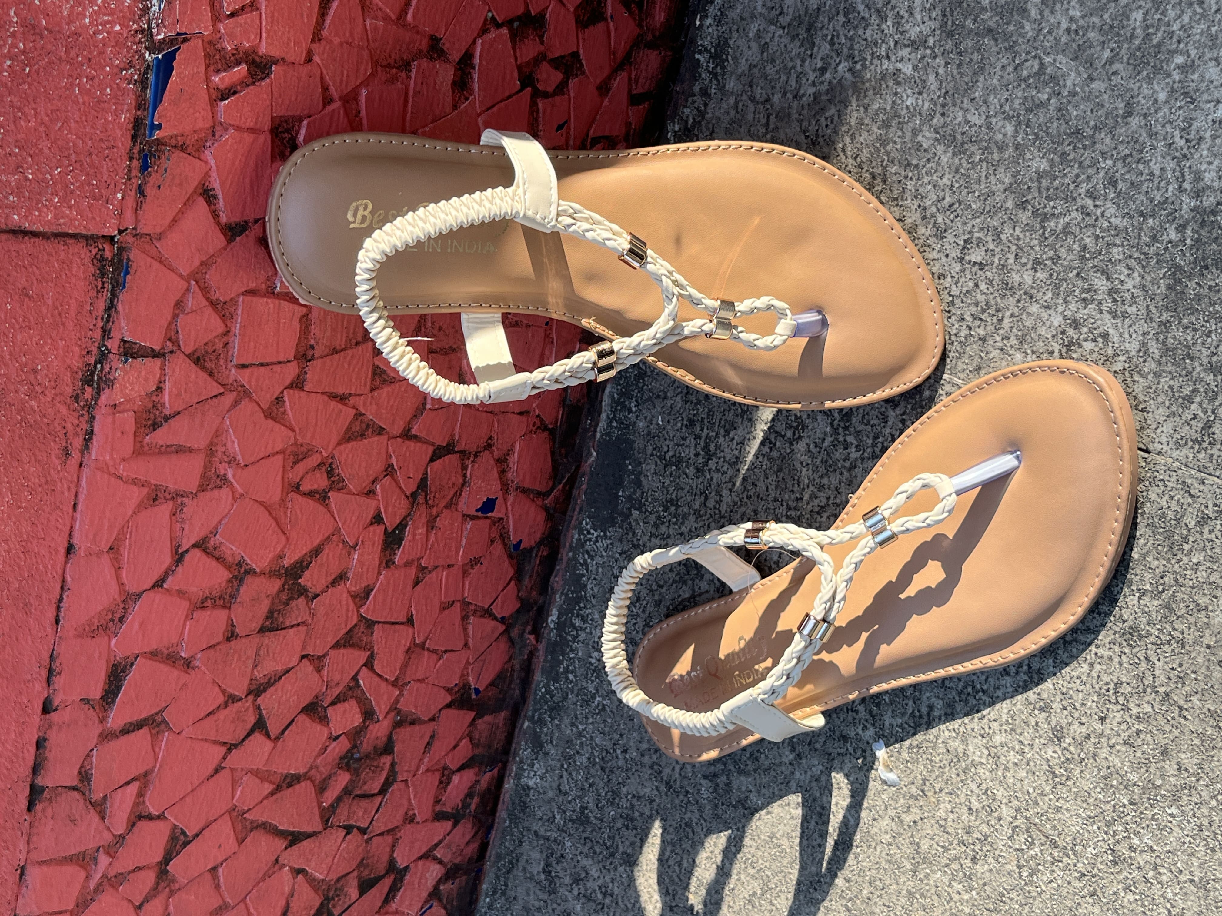 White Strip Flat slip ons 